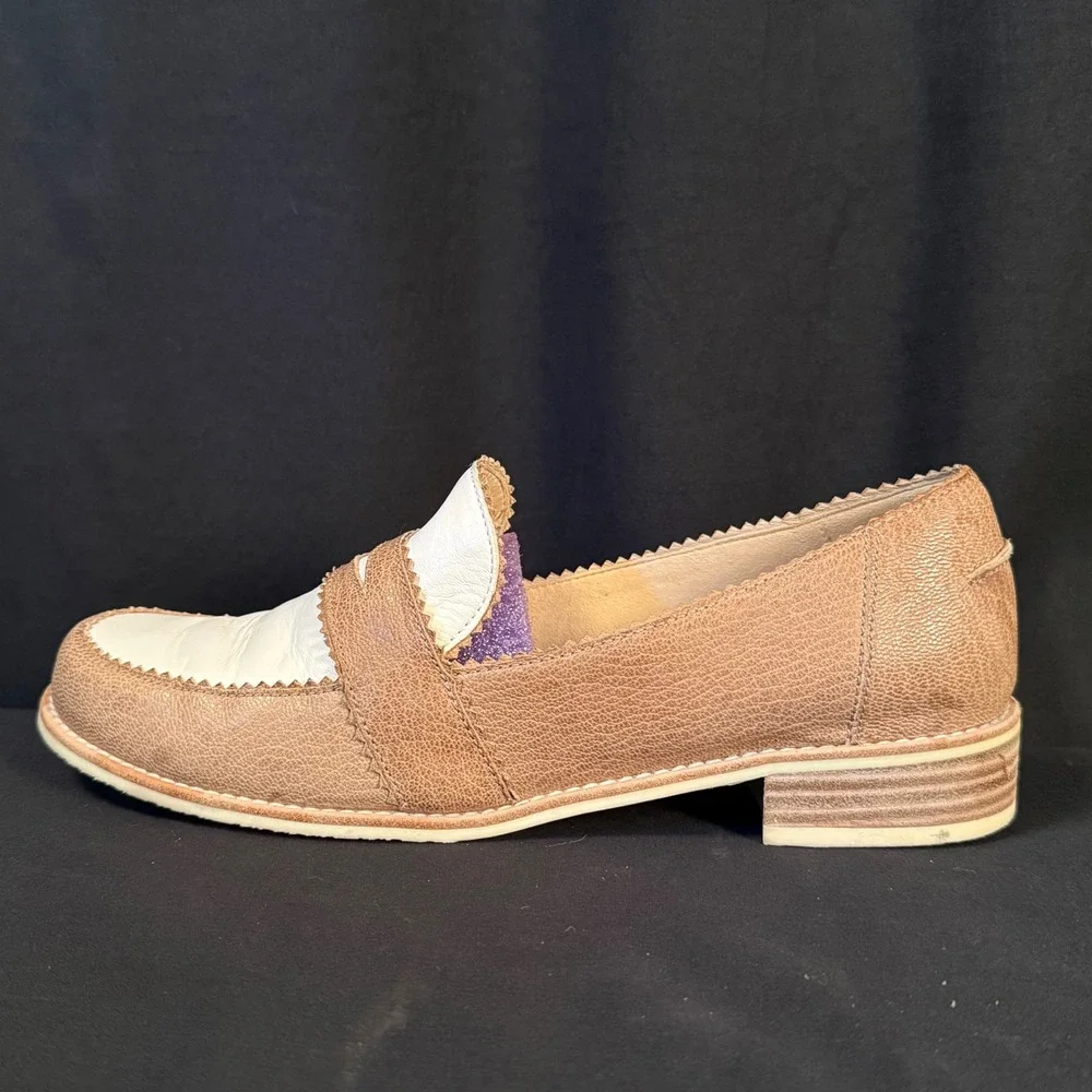 Vintage Stuart Weitzman Spectator Penny Loafers Two Tone Leather Spain Women 9 M